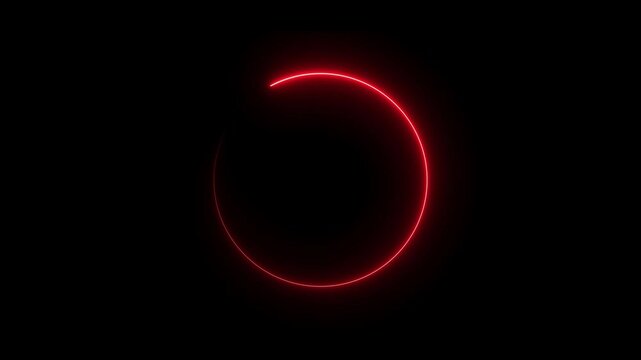 Neon light animated glowing circle loading shape icon on black background 4k video.