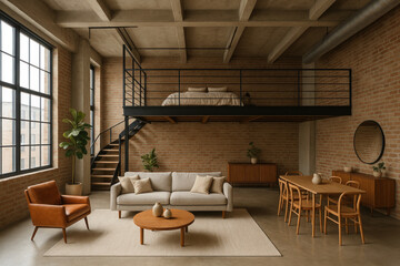 Fototapeta premium A loft bed in a loft.