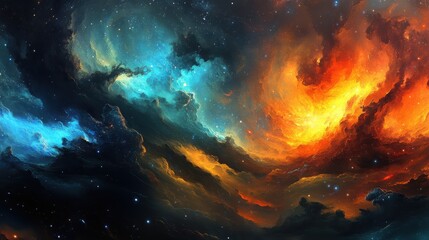 Fototapeta premium Majestic Cosmic Clouds in Vibrant Colors with Starry Background