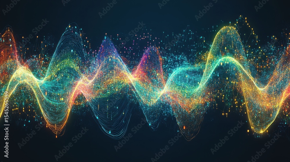 Wall mural colorful abstract waves with light particles in dynamic flow