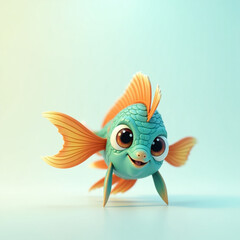 animated fish, adorable fish, stylized fish, kids fish toy, colorful fish, blue and orange fish, 