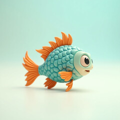 animated fish, adorable fish, stylized fish, kids fish toy, colorful fish, blue and orange fish, 