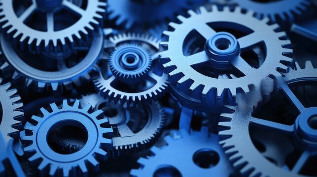 Blue Gears in Motion Creating Mechanical Efficiency and Precision