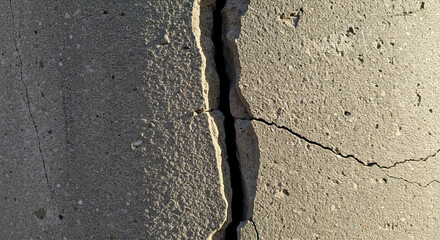 A deep crack in weathered concrete shows signs of serious infrastructure failure