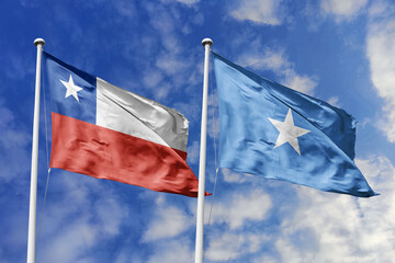 The Flags of Chile and Somalia Waving Together, Symbolizing Diplomatic Relations and Global...