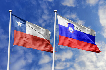 The Flags of Chile and Slovenia Waving Together, Symbolizing Diplomatic Ties and European-South American Connections.