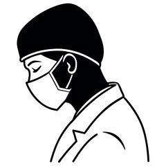 Black and White Side Profile Masked Surgeon Looking Down