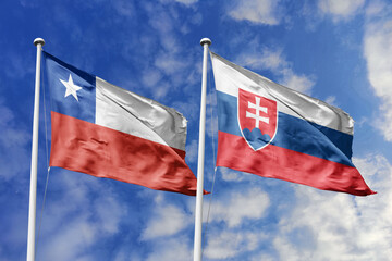 The Flags of Chile and Slovakia Waving Together, Symbolizing Diplomatic Relations and European-South American Connections.