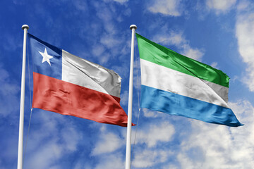 The Flags of Chile and Sierra Leone Waving Together, Symbolizing Diplomatic Relations and Global...
