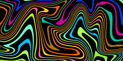 Abstract linear distorted pattern. Retro hippie colorful background with wavy psychedelic texture, optical illusion effect abstract background with psychedelic texture