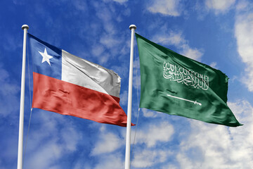 The Flags of Chile and Saudi Arabia Waving Together, Symbolizing Diplomatic and Economic Relations.