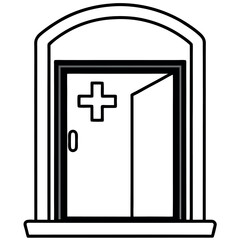 Black and White Vector Door with Medical Cross open door