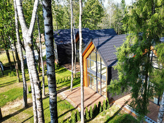 Modern luxury villa exterior in minimal scandinavian style, 3d render