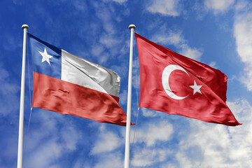 The Flags of Chile and Türkiye Waving Together, Symbolizing Strong Diplomatic Bonds and Friendship.