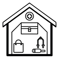 Black Line Art Doctors Cabin Medical Bag Tools Cross Symbol