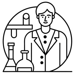 Black Line Art Lab Technician Flasks Erlenmeyer Conical