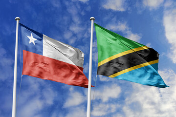 The Flags of Chile and Tanzania Waving Together, Symbolizing International Relations and Cross-Continental Connections.