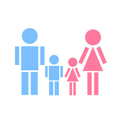Simple Icon of a Family with Two Children &ndash; Flat Gender Symbol Design