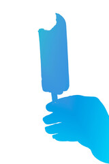 Hand holding a chocolate popsicle showcasing a frozen treat against a white background