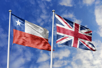 The Flags of Chile and the United Kingdom Waving Together, Symbolizing Enduring Diplomatic and...