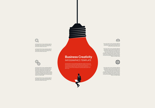 Business Creativity Infographic Template with Minimal Illustration of a Lightbulb