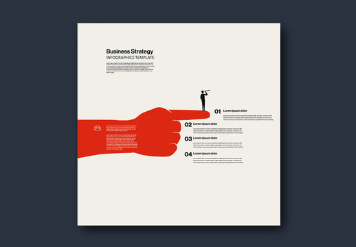 Business Strategy Infographic Template with Minimal Illustration of a Pointing Hand