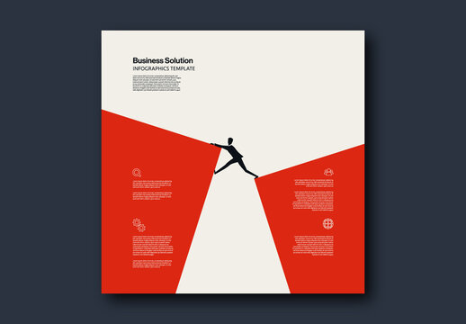 Business Solution Infographic Template with Minimal Illustration of Businessman Climbing