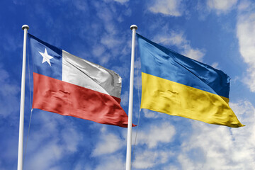 The Flags of Chile and Ukraine Waving Together, Symbolizing Global Solidarity and Diplomatic...