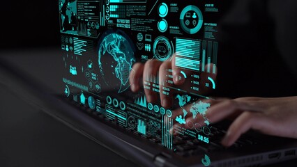 Data center monitoring dashboard visualize network performance, connection status, usage rate, and telecommunication insight. Data center monitoring efficiency improvement network transparency. Thunk