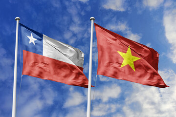 The Flags of Chile and Vietnam Waving Together, Symbolizing Diplomatic and Trade Relations Across Continents.