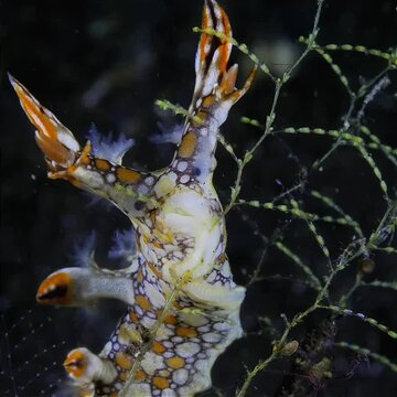 close up view of sea slug eating sea plants