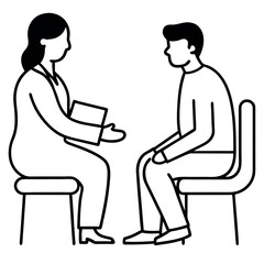 Black Line Drawing Doctor Patient Clinic Consultation Sitting