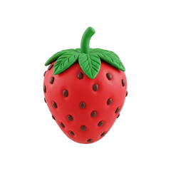 Cutout 3D clay strawberry with seeds and leaf