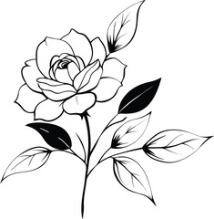 Black and white flowers vector art illustration