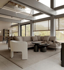 Modern luxury apartment interior in minimal scandinavian style, 3d rendering