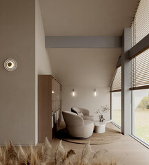 Modern luxury apartment interior in minimal scandinavian style, 3d rendering