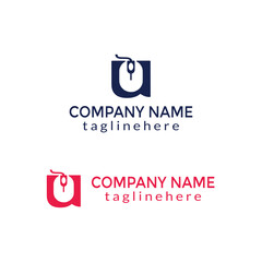 Letter U Computer Mouse Logo Design Vector Icon.
