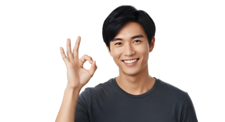 Smiling Man Making OK Sign Against Transparent Background