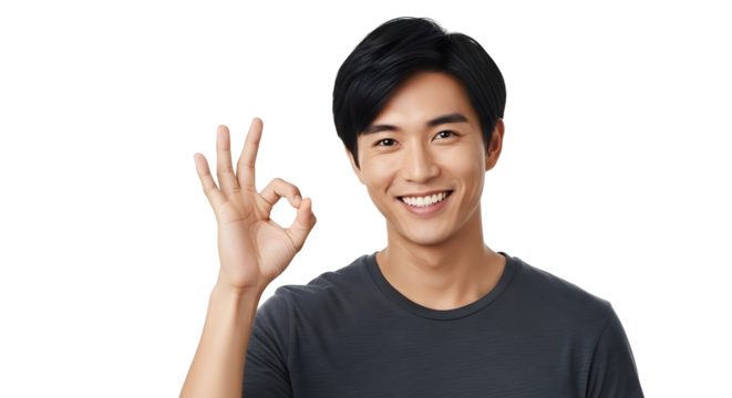 Smiling Man Making OK Sign Against Transparent Background