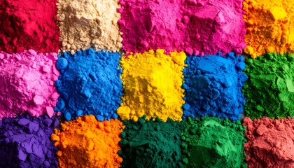 Colorful powder pigments with top view.
