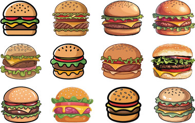 Watercolor Delicious Burgers Collection set