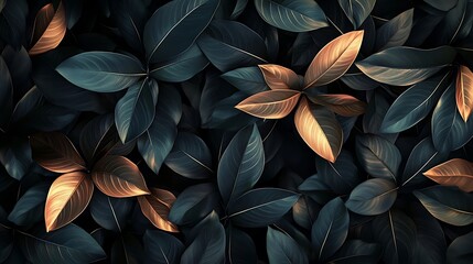 Dark Green Gold Leaves Texture.