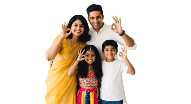 Family Making Okay Sign Together Smiling for a Picture Transparent Background