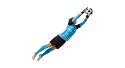 Goalkeeper Diving to Save Soccer Ball on Transparent Background