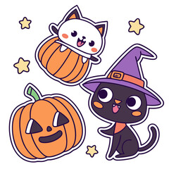 Cute Halloween Characters &ndash; Vector Sticker Set
