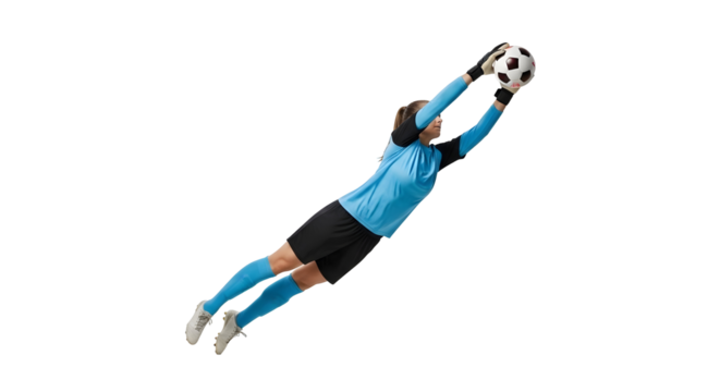 Goalkeeper Diving to Save Soccer Ball on Transparent Background