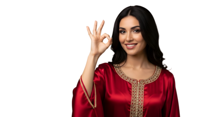 Woman Making Okay Gesture Smiling Wearing Traditional Dress Transparent Background
