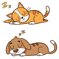 Naklejka premium Lazy Cats and Dogs – Funny Mood Sticker Vectors 