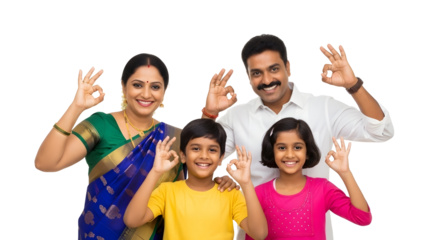 Happy Family Making Ok Sign Together Smiling for the Camera Transparent Background
