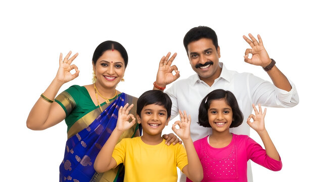 Happy Family Making Ok Sign Together Smiling for the Camera Transparent Background - Powered by Adobe